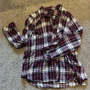 Women's Plaid Shirt - Maroon and White